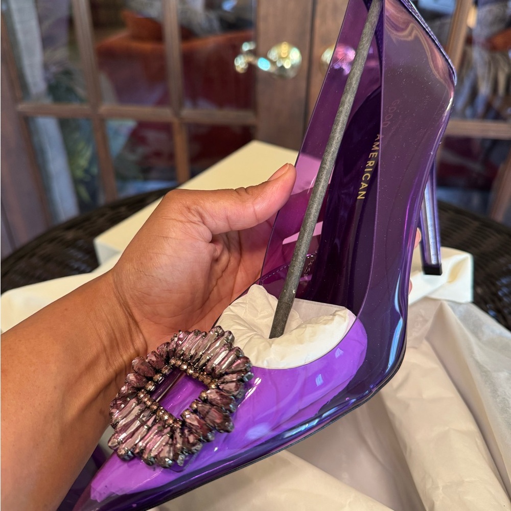 Good American Cinder-F*cking-Rella Jeweled Toe PVC Stilettos in Purple 8.5 - Picture 5 of 8